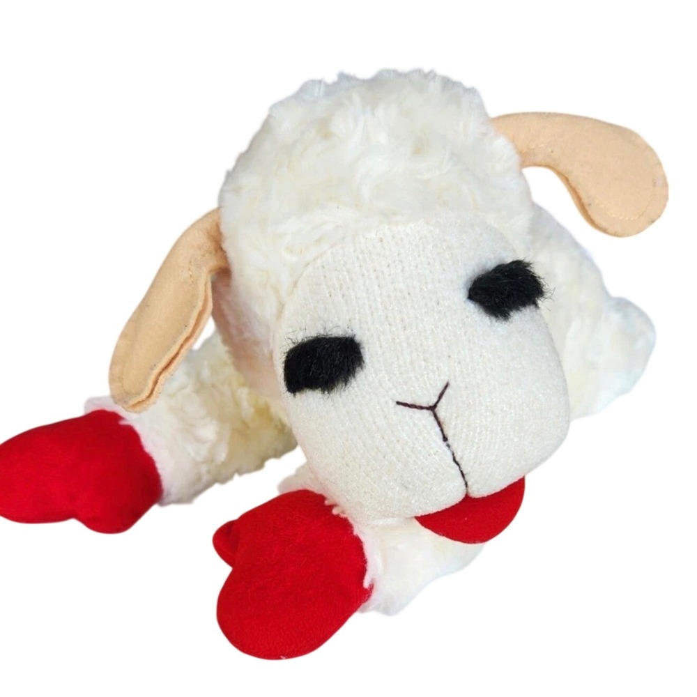 Aurora World Lamb Chop Plush Stuffed Animal White Red Mittens 2012 Classic 10in